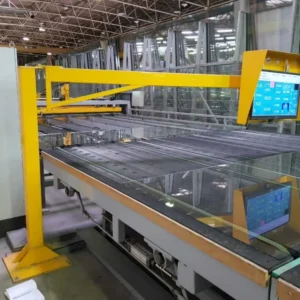 Hegla Optimax Glass Cutting Production Line with 2 Jumbo Lines and 1 Loader that Serves Both Lines